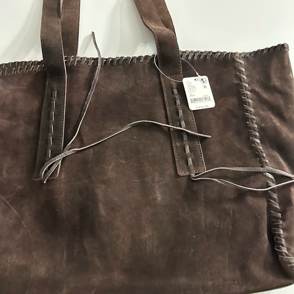 Free People Chocolate Brown Suede Wren Whipstitch Tote NWT SOLD OUT - Picture 3 of 11